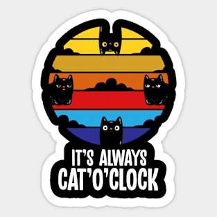 Always Cat O'Clock Retro Sunset Cat Lover Gift Sticker